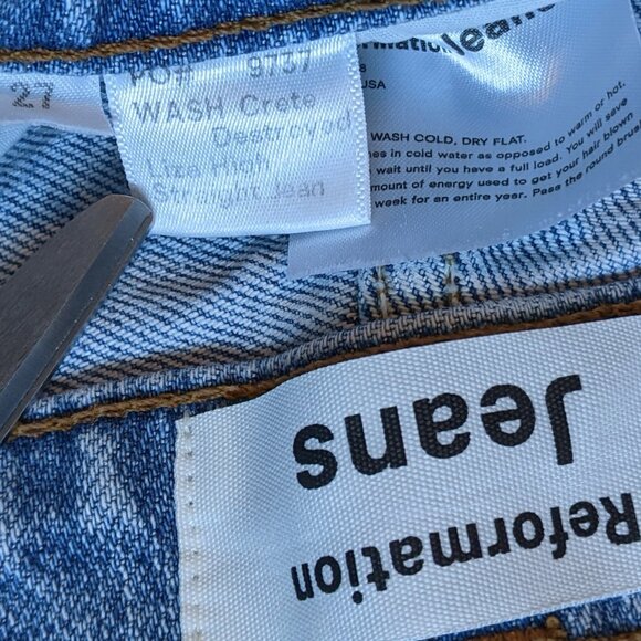 Reformation Blue Jeans Liza High Rise Straight Leg Crete Destroyed - Picture 3 of 5